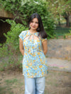 Cloud Flower Pastel Handblock Short Kurti for Women