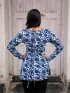 Aarya Blue Bloom Square Neck Cotton Kurti