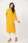 Women's Yellow Solid Straight Long Kurti