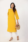 Women's Yellow Solid Straight Long Kurti
