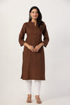 Women's Brown Solid Straight Long Kurti