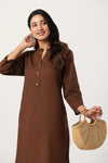 Women's Brown Solid Straight Long Kurti