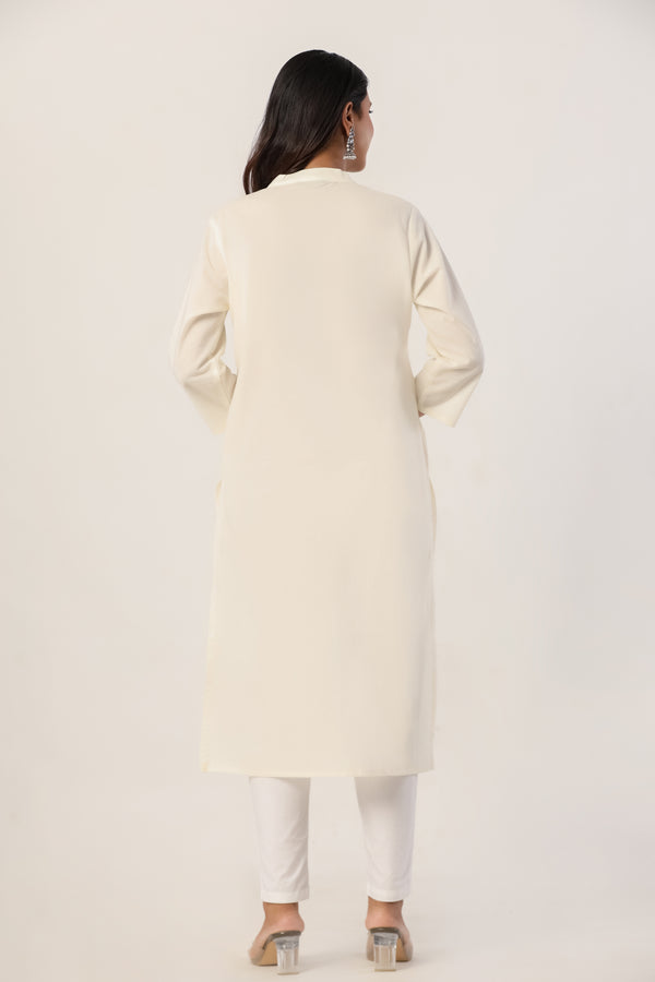 Women's Ivory Solid Straight Long Kurti