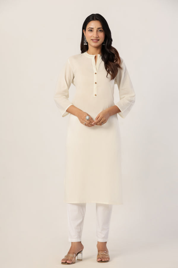 Women's Ivory Solid Straight Long Kurti