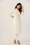 Women's Ivory Solid Straight Long Kurti