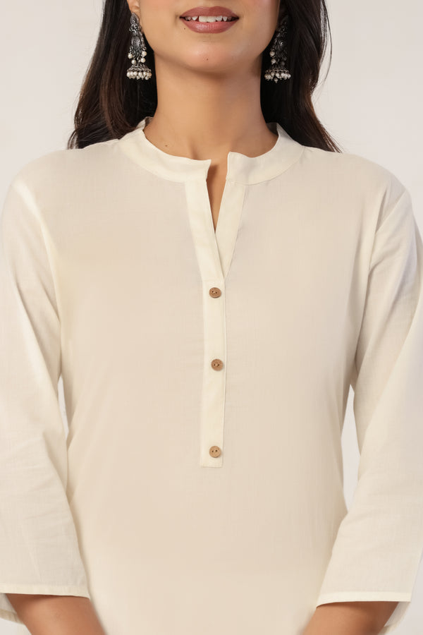 Women's Ivory Solid Straight Long Kurti