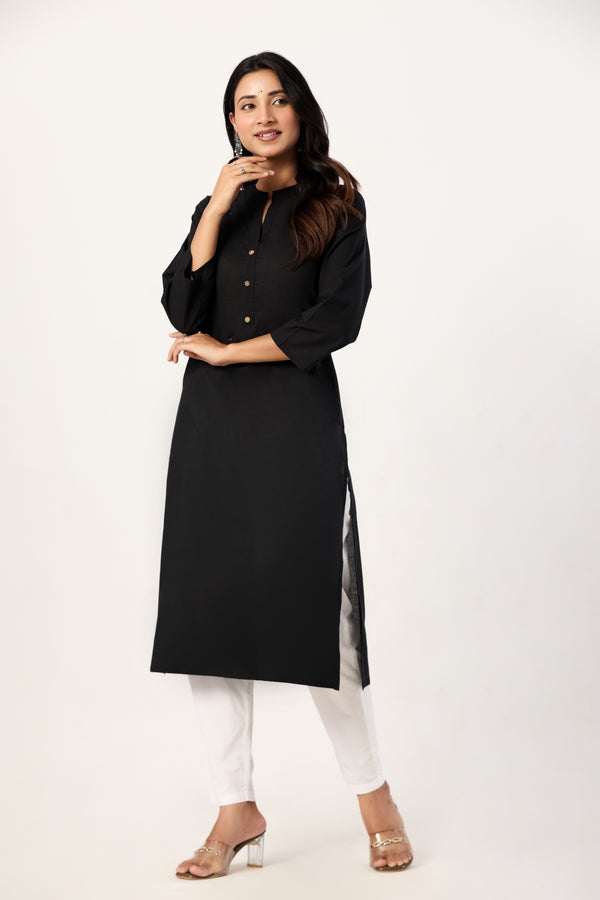 Women's Black Solid Straight Long Kurti