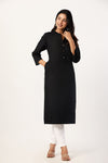 Women's Black Solid Straight Long Kurti
