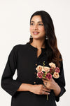 Women's Black Solid Straight Long Kurti