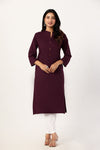 Women's Wine Solid Straight Long Kurti