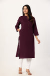Women's Wine Solid Straight Long Kurti