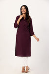 Women's Wine Solid Straight Long Kurti