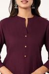 Women's Wine Solid Straight Long Kurti