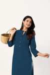 Women's Teal Blue Solid Straight Long Kurti