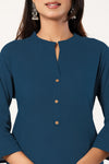 Women's Teal Blue Solid Straight Long Kurti