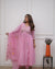 Women's Pink Floral Detail Anarkali Suit Set with Dupatta