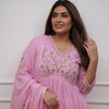 Women's Pink Floral Detail Anarkali Suit Set with Dupatta