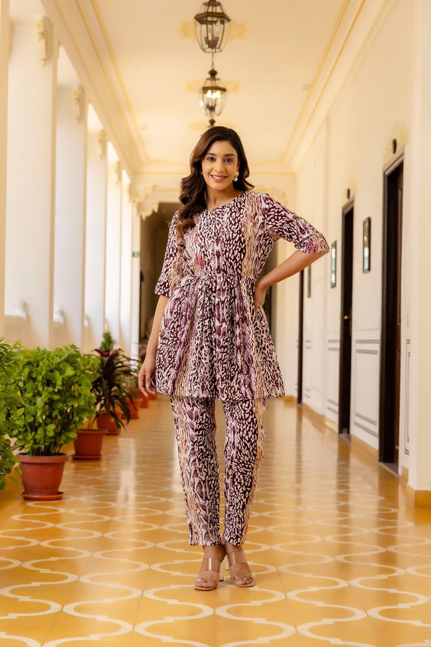 Crimson Bloom Peplum Co-Ord Set