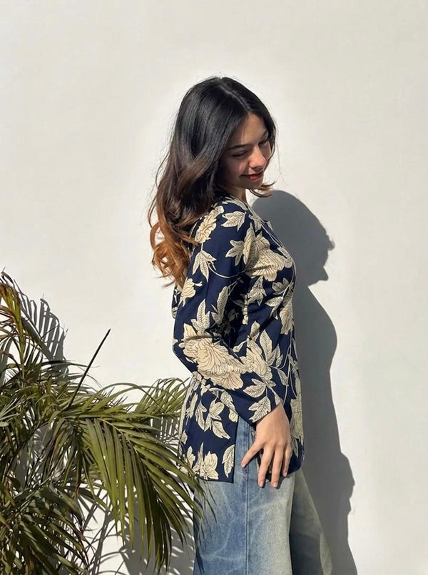 Navy Blue Straight Cotton Tunic