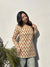 Cream Red Floral Booti Square Neck Short Kurti