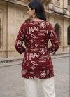 Women's Maroon Abstract Print Long Sleeve Tunic Top