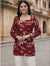 Women's Maroon Abstract Print Long Sleeve Tunic Top