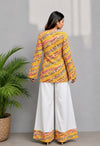 Women's Yellow Multicolour Printed Short Kurti & White Palazzo Set
