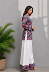 Women's Navy Multicolour Printed Short Kurti & White Palazzo Set