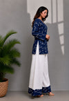 Women's Navy Abstract Print Kurti & White Palazzo Set
