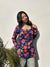 Women's Navy Floral Print Square-Neck Short Kurti