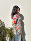 Women's Mint Floral Print Square-Neck Short Kurti