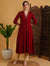 Women's Red Small Motif Print Flared Kurta & Beige Trouser Set