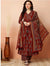 Women's Rust Ornamental Motif Print Anarkali Suit Set with Dupatta