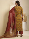 Women's Mustard & Rust Mixed Print Suit Set with Dupatta