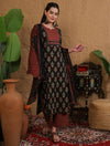 Women's Black & Rust Mixed Print Suit Set with Dupatta