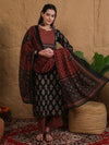 Women's Black & Rust Mixed Print Suit Set with Dupatta