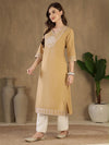 Women's Beige Decorative-Yoke Kurta & Ivory Palazzo Set