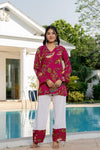 Women's Pink Botanical Print Kurti & White Palazzo Set