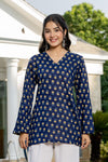 Women's Navy Motif Print Kurti & White Palazzo Set