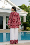 Women's Maroon Floral Print Kurti & White Palazzo Set