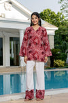 Women's Maroon Floral Print Kurti & White Palazzo Set