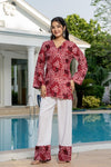 Women's Maroon Floral Print Kurti & White Palazzo Set