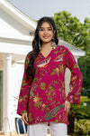 Women's Pink Botanical Print Kurti & White Palazzo Set