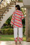 Women's Multicolour Stripe Print Kurti & White Palazzo Set