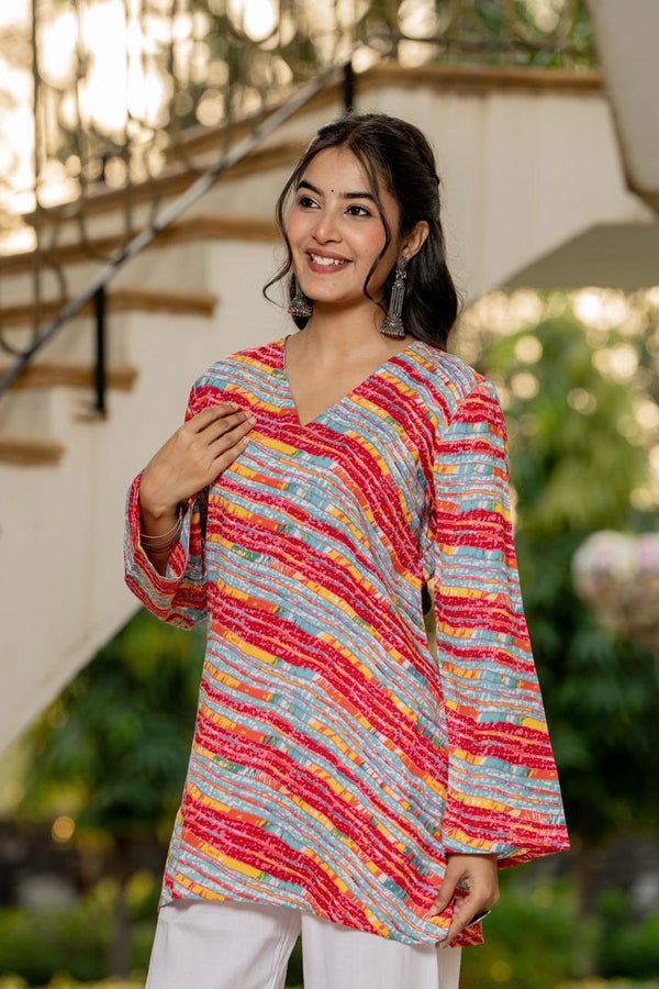 Women's Multicolour Stripe Print Kurti & White Palazzo Set