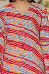 Women's Multicolour Stripe Print Kurti & White Palazzo Set