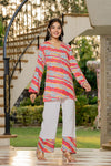 Women's Multicolour Stripe Print Kurti & White Palazzo Set