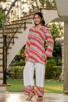 Women's Multicolour Stripe Print Kurti & White Palazzo Set