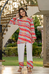 Women's Multicolour Stripe Print Kurti & White Palazzo Set