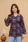 Women's Navy Botanical Arch Print Short Kurti